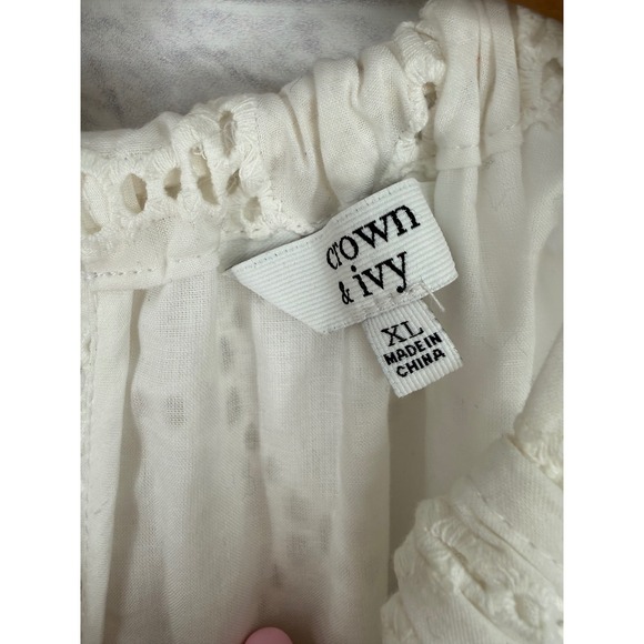 Crown & Ivy Womens XL White Eyelet Halter Mini Dress Cotton Beach Vacay Easter - Picture 9 of 12